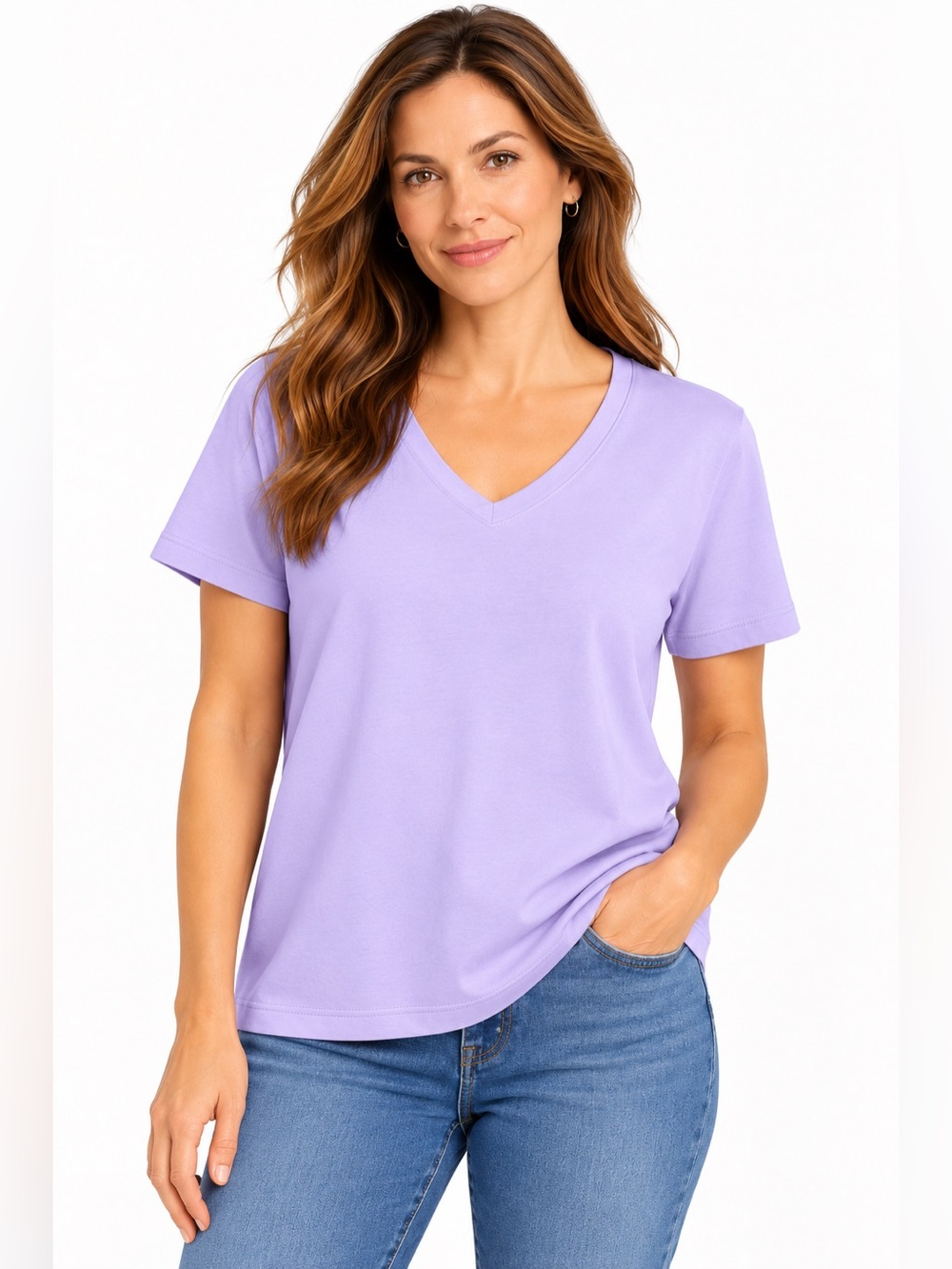 Lands’ End Supima Cotton V-Neck T-Shirt Lavender Large L